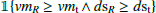 $ \mathbb{1} \{ { v}m_R \ge { v}m_{\rm t} \wedge {d}\mathrm{s}_R \ge {d}\mathrm{s}_{\rm t} \} $