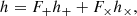 $$ \begin{aligned} h = F_{+} h_{+} + F_{\times } h_{\times }, \end{aligned} $$