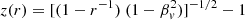 $ z(r) = [(1-r^{-1})\ (1-\beta_{\it v}^2)]^{-1/2}-1 $