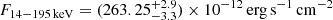 $ F_{14{-}195\,\mathrm{keV}}=(263.25^{+2.9}_{-3.3})\times 10^{-12}\,\mathrm{erg\,s}^{-1}\,\mathrm{cm}^{-2} $