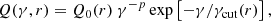 $$ \begin{aligned} Q(\gamma ,r) = Q_0(r)\ \gamma ^{-p} \exp \left[-\gamma /\gamma _{\rm cut}(r)\right], \end{aligned} $$