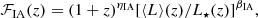 $$ \begin{aligned} {\mathcal{F} }_{\rm IA}(z) = (1 + z)^{\eta _{\rm IA}}[\langle L \rangle (z)/L_{\star } (z)]^{\beta _{\rm IA}}, \end{aligned} $$