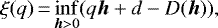 \begin{equation*}\xi(q)\,{=}\,\underset{{\bm h} > 0}{\operatorname{inf}} (q {\bm h} &#x002B; d - D({\bm h})), \end{equation*}