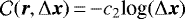 ${\cal C}({\bm r},\Delta {\bm x})\,{=}\, {-}c_2\textrm{log}(\Delta {\bm x})$