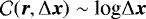 ${\cal C}({\bm r}, \Delta {\bm x}) \sim {\textrm{log}} \Delta {\bm x}$