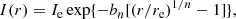 $$ \begin{aligned} I(r) = I_{\rm e} \exp \{-b_{n}[(r/r_{\rm e})^{1/n} - 1]\}, \end{aligned} $$