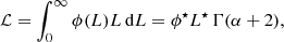 $$ \begin{aligned} \mathcal{L} =\int _{0}^{\infty }\phi (L)L\,\mathrm{d}L=\phi ^{\star }L^{\star }\,\Gamma (\alpha +2), \end{aligned} $$