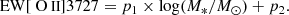 $$ \begin{aligned} {\mathrm{EW}[{\text{ O}}{\small {{\text{II}}}}]3727}=p_1 \times \log ({M_*/{M_{\odot }}})+p_2. \end{aligned} $$