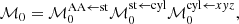 $$ \begin{aligned} \mathcal{M}_0 = \mathcal{M}^{\mathrm{AA} \leftarrow \mathrm{st} }_0 \mathcal{M}^{\mathrm{st} \leftarrow \mathrm{cyl} }_0 \mathcal{M}^{\mathrm{cyl} \leftarrow {x{ y}z}}_0, \end{aligned} $$