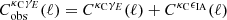 $$ \begin{aligned} C_{\mathrm{obs} }^{\kappa _{\mathrm{C} }\gamma _{{E}}} (\ell ) = C^{\kappa _{\mathrm{C} }\gamma _{{E}}} (\ell ) + C^{\kappa _{\mathrm{C} } \epsilon _{\mathrm{IA} }} (\ell ) \, \end{aligned} $$