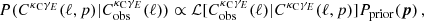 $$ \begin{aligned} P(C^{\kappa _{\mathrm{C} }\gamma _{{E}}} (\ell ,p)|C_{\mathrm{obs} }^{\kappa _{\mathrm{C} }\gamma _{{E}}} (\ell )) \propto \mathcal{L} [C_{\mathrm{obs} }^{\kappa _{\mathrm{C} }\gamma _{{E}}} (\ell ) | C^{\kappa _{\mathrm{C} }\gamma _{{E}}} (\ell ,p)] P_{\mathrm{prior} }(\boldsymbol{p}) \, , \end{aligned} $$