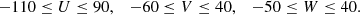 $$ \begin{aligned} -110 \le U \le 90, \quad -60\le V\le 40, \quad -50 \le W \le 40. \end{aligned} $$