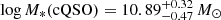 $ \log M_{*}(\mathrm{cQSO}) = 10.89^{+0.32}_{-0.47}\,M_{\odot} $