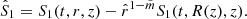 $$ \begin{aligned} \hat{S}_1 = S_1(t,r,z) - \hat{r}^{1-\tilde{m}} S_1(t, R(z),z). \end{aligned} $$