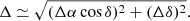 $$ \begin{aligned} \Delta \simeq \sqrt{(\Delta \alpha \cos \delta )^2 + (\Delta \delta )^2}. \end{aligned} $$