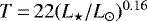 $T\,{=}\,22(L_{\star}/L_{\odot})^{0.16}$