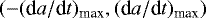 $(-(\textrm{d}a/\textrm{d}t)_{\textrm{max}}, (\textrm{d}a/\textrm{d}t)_{\textrm{max}})$