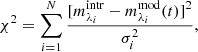 $$ \begin{aligned} \chi ^2=\sum _{i=1}^{N}{\frac{[m_{\lambda _i}^\mathrm{intr}-m_{\lambda _i}^\mathrm{mod}(t)]^2}{\sigma _{i}^{2}}}, \end{aligned} $$