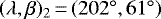 $(\lambda,\beta)_2\,{=}\,(202^{\circ},61^{\circ})$