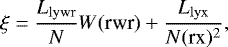 \begin{equation*}\xi = \frac{L_{\mathrm{lywr}}}{N}W(\textrm{rwr}) &#x002B; \frac{L_{\mathrm{lyx}}}{N(\textrm{rx})^{2}}, \end{equation*}