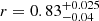 $ r=0.83_{-0.04}^{+0.025} $