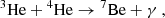 $$ \begin{aligned} {}^{3}\mathrm{He} + {}^{4}\mathrm{He} \rightarrow {}^{7}\mathrm{Be} + \gamma \ , \end{aligned} $$