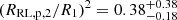 $ (R_{\mathrm{RL,p,}2}/R_1)^2 = 0.38^{+0.38}_{-0.18} $