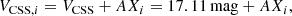$$ \begin{aligned} V_{\mathrm{CSS} ,i} = V_\mathrm{CSS} + A X_i = 17.11\,\mathrm{mag} + A X_i , \end{aligned} $$