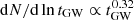 $ \mathrm{d}N/\mathrm{d}\ln t_{\mathrm{GW}} \propto t_{\mathrm{GW}}^{0.32} $