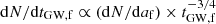 $ \mathrm{d}N / \mathrm{d}t_{\mathrm{GW,f}} \propto (\mathrm{d}N/\mathrm{d}a_{\mathrm{f}})\times t_{\mathrm{GW,f}}^{-3/4} $