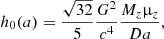 $$ \begin{aligned} h_0(a) = \frac{\sqrt{32}}{5} \frac{G^2}{c^4} \frac{M_z\upmu _z}{Da}, \end{aligned} $$