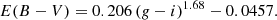 $$ \begin{aligned} E(B-V) = 0.206\left(g-i\right)^{1.68} -0.0457. \end{aligned} $$