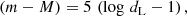 $$ \begin{aligned} \left(m-M\right)=5\,\left( \log \,d_{\rm L} - 1 \right) , \end{aligned} $$