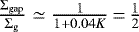 $\frac{\Sigma_{\textrm{gap}}}{\Sigma_{\textrm{g}}}\simeq\frac{1}{1&#x002B;0.04K}\,{=}\,\frac{1}{2}$