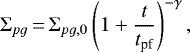 \begin{equation*} \Sigma_{pg}\,{=}\,\Sigma_{pg,0}\left(1&#x002B; \frac{t}{t_{\textrm{pf}}}\right)^{-\gamma},\end{equation*}