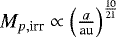 $M_{p,\textrm{irr}}\propto\left(\frac{a}{\textrm{au}}\right)^{\frac{10}{21}}$