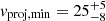 $ \mathit{v}_{\mathrm{proj, min}} = 25_{-8}^{+5} $