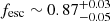 $ f_{\mathrm{esc}} \sim 0.87_{-0.05}^{+0.03} $