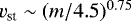 $v_{\textrm{st}} \sim (m/4.5){}^{0.75}$