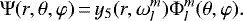 \begin{equation*}\Psi(r,\theta,\varphi)\,{=}\,y_{5}(r,\omega_{l}^{m})\Phi_{l}^{m}(\theta,\varphi).\end{equation*}