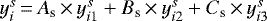 $y^s_{i}\,{=}\,A_{\textrm{s}}\,{\times}\,y^s_{i1}&#x002B;B_{\textrm{s}}\,{\times}\,y^s_{i2}&#x002B;C_{\textrm{s}}\,{\times}\,y^s_{i3}$