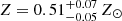 $ Z=0.51^{+0.07}_{-0.05}\,Z_\odot $