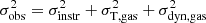 $ \sigma_{\rm obs}^2 = \sigma_{\rm instr}^2 + \sigma_{\rm T, gas}^2 + \sigma_{\rm dyn, gas}^2 $