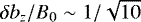 $\delta b_z/B_0\sim 1/\sqrt{10}$