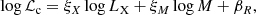 $$ \begin{aligned} \log {\mathcal{L} _{\rm c}}=\xi _X\log {L_{\rm X}}+\xi _M\log {M}+\beta _R, \end{aligned} $$