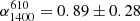 $ \alpha_{1400}^{610}=0.89\pm0.28 $