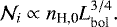 \begin{equation*} \mathcal{N}_{i} \propto n_{\textrm{H,0}} L_{\textrm{bol}}^{3/4}. \end{equation*}