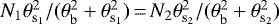 $N_{1}\theta_{\textrm{s}_{1}}^{2}/(\theta_{\textrm{b}}^{2} &#x002B; \theta_{\textrm{s}_{1}}^{2})\,{=}\,N_{2}\theta_{\textrm{s}_{2}}^{2}/(\theta_{\textrm{b}}^{2} &#x002B; \theta_{\textrm{s}_{2}}^{2})$