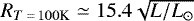 $R_{T\,{=}\,100\textrm{K}}\simeq 15.4 \sqrt{L/L_{\odot}}\,$