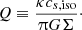 $$ \begin{aligned} Q\equiv \frac{\kappa c_{s,\mathrm{iso} }}{\uppi G \Sigma }\cdot \end{aligned} $$